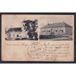Bátyu régi képeslapon, templom és állami iskola