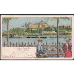   Budapest régi képeslapon. Duna part és a királyi vár. Feladva 1899