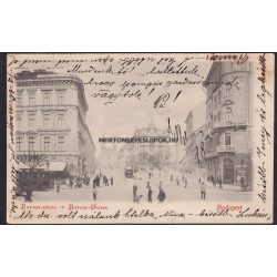   Budapest régi képeslapon. Baross utca villamossal . Feladás dátuma 1899.Kiadó Divald Károly.