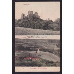 Csesznek vára és kilátás a várból régi képeslapon