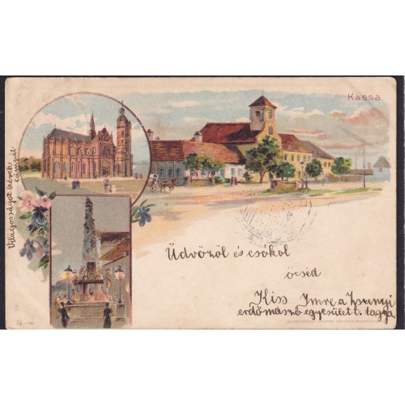 Kassa régi képeslapon. 1899-es feladási dátummal