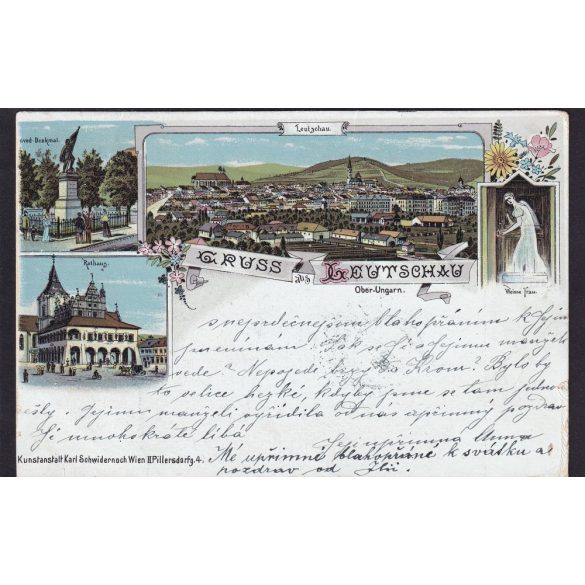 Üdvözlet Lőcséről, Levoca, régi litho képeslapon
