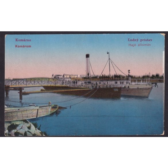 Komárom, Komárno hajó állomás régi felvidéki képeslapon