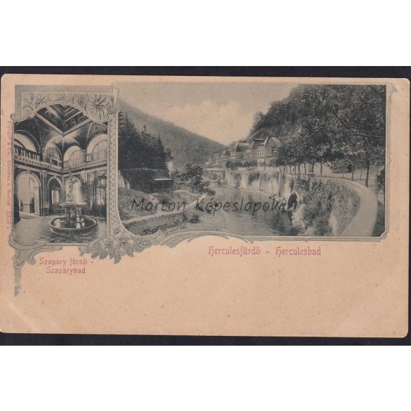 Herkulesfürdő régi képeslapon, Szapary fürdő, régi szecessziós képeslap