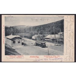   Hűvösvölgy villamos vasút végállomás, feladva 1900ban. Divald Károly kiadása