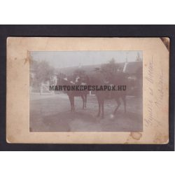   Felirat alapján Kassán készült fotó: Turcsányi Gyula és Oscar lovagol. Kartonra ragasztva