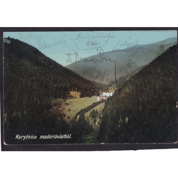 Korytnica régi felvidéki képeslap. Kiadó: Komor testvérek, Rózsahegy 1914-ben feladva.