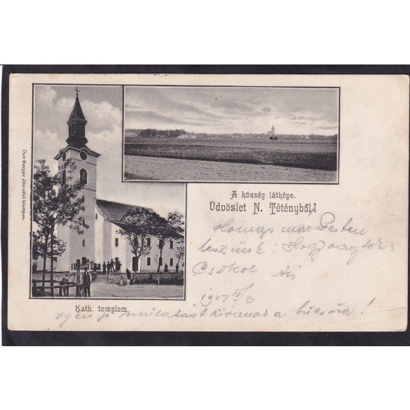 Nagytétény község látképe és a katolikus templom.1905