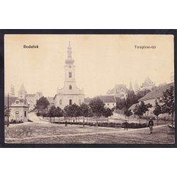   Budafok régi képeslapon. Római katolikus templom. Templom tér.  Feladva 1913-ban
