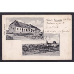   Pomáz régi képeslapon Teleki-Wattay-kastély és a templom