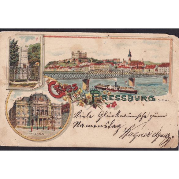 Pozsony, Pressburg, Bratislava régi felvidéki képeslap, litho 1900.