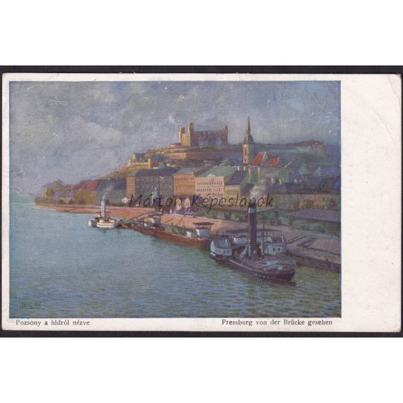 Pozsony régi felvidéki képeslapon. Pozsony a hídról nézve