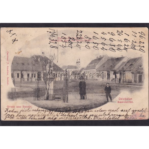 Sasvár régi képeslapon, Piactér a Baross utca felé. Emánuel J. kiadása 1904