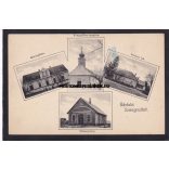 Somogyszil régi képeslapon. Főtiszti lak, községháza, evangélikus templom, villanytelep. Karl Béla kiadása