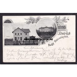 Szécsény régi képeslapon. Indóház és a kastély. 1900