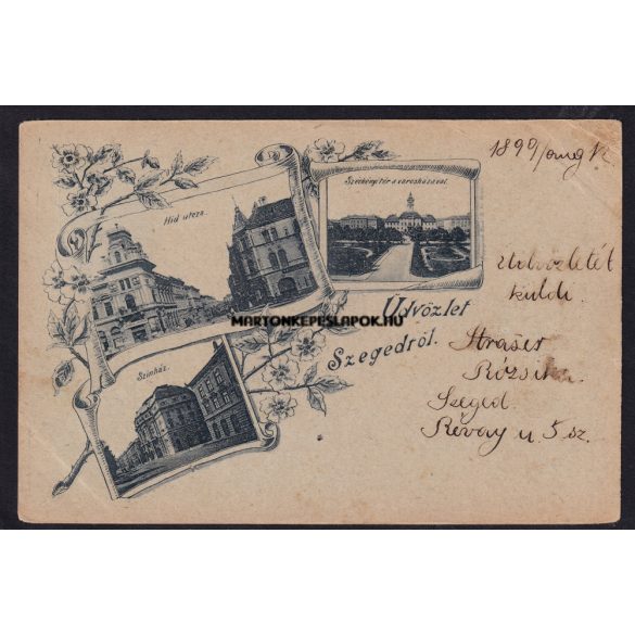 Szeged régi képeslapon. Színház, Híd utca és a Széchenyi tér 1899