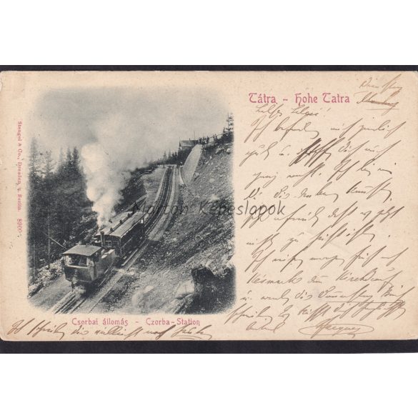 Tátra régi felvidéki képeslapon. Csorbai állomás, fogaskerekű 1900
